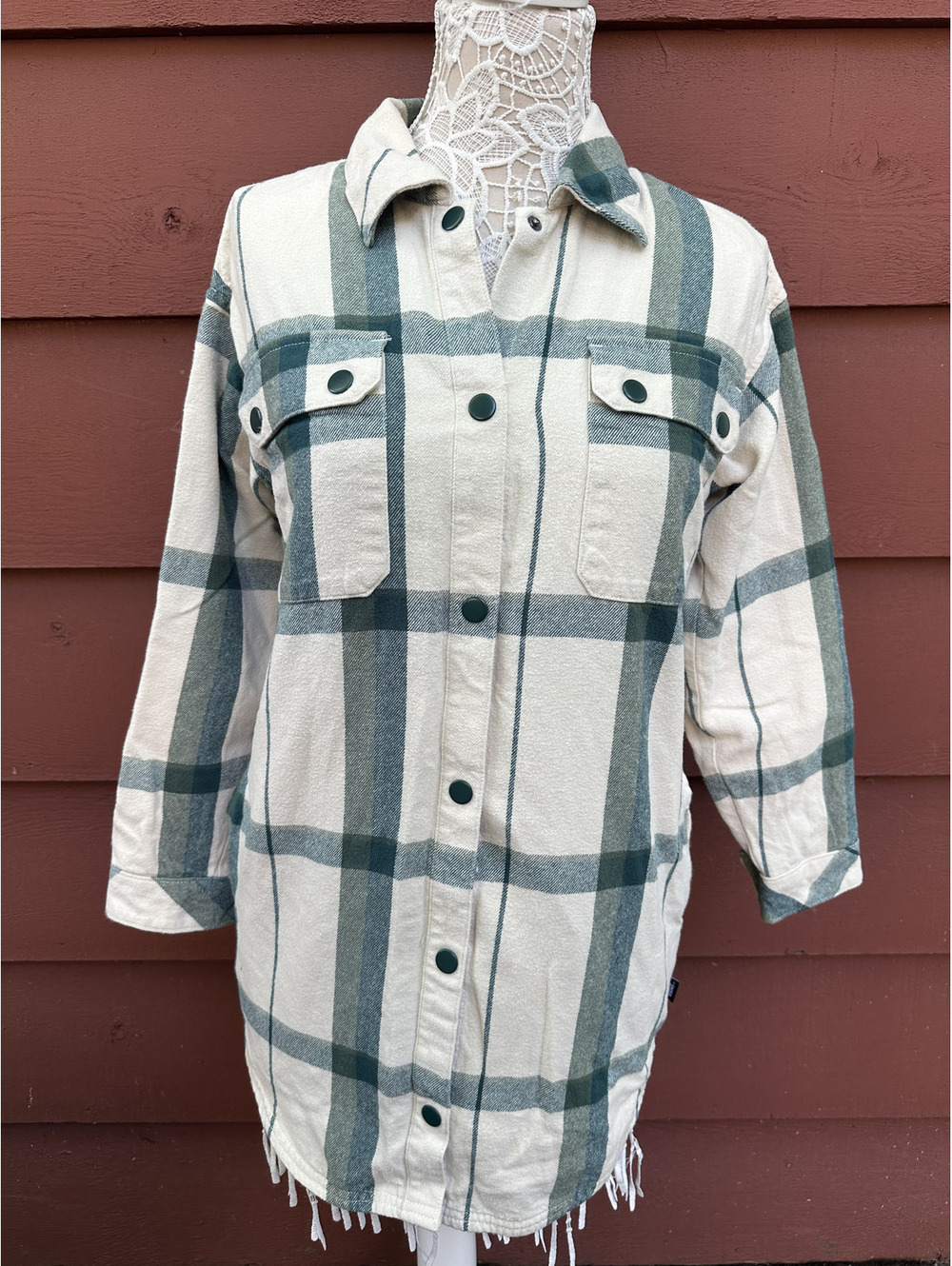 VANS Hal Plaid Shirt Jacket White Green Y2K Skater Punk Bomber Jacket